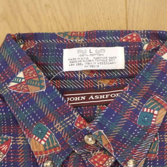 John Ashford Vintage Navy Blue Large Short Sleeve Button Down Shirt - Picture 3 of 5